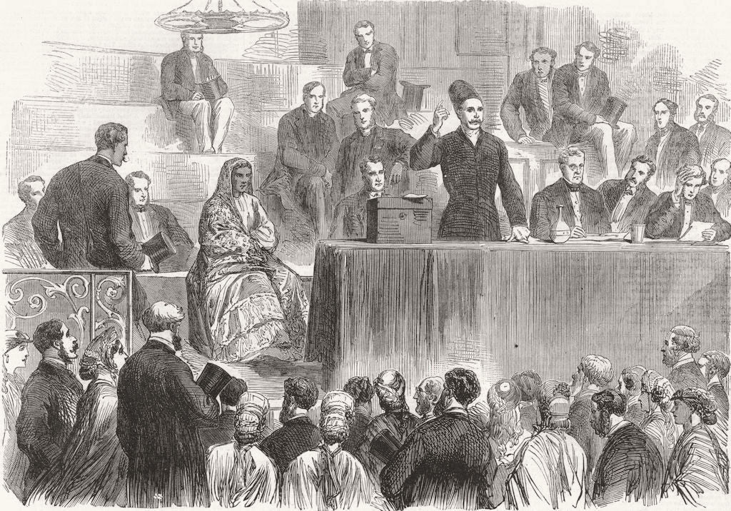 YORKS. Sheffield. Manockjee Cursetjee speaking 1865 old antique print picture